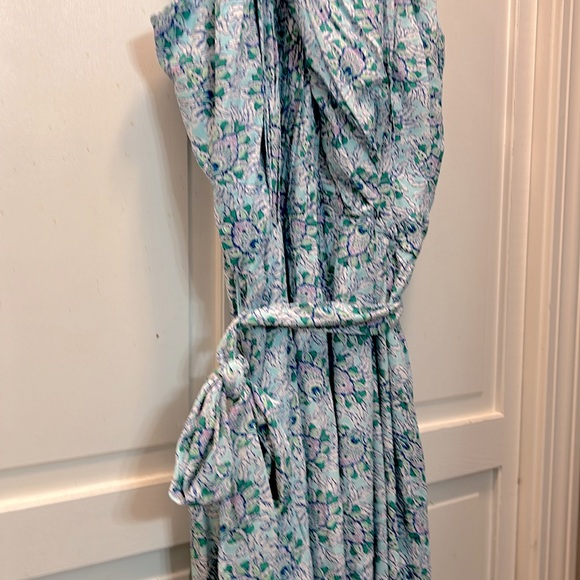✨ LOFT ✨ NWT Sleeveless Floral Midi Dress Tie Waist Teal Lined Size 14 $90 - Picture 7 of 12